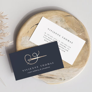 Faux Gold Needle & Thread Seamstress or Tailor Business Card