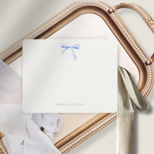 Faux Gold & Off White   Blue Ribbon Knot Wedding Card