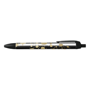 Faux Gold Paint Splatter on Black & White Stripes Ink Pen