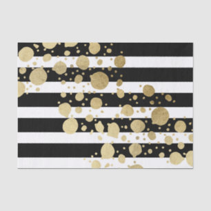 Faux Gold Paint Splatter on Black & White Stripes Tissue Paper