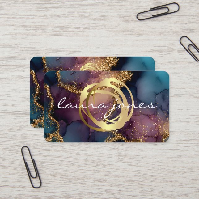 Faux Gold Painted Circle Designer Business Card (Front/Back In Situ)