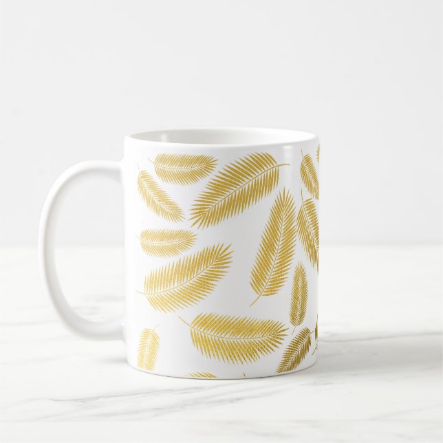 Faux Gold Palm Leaves Pattern Coffee Mug (Left)