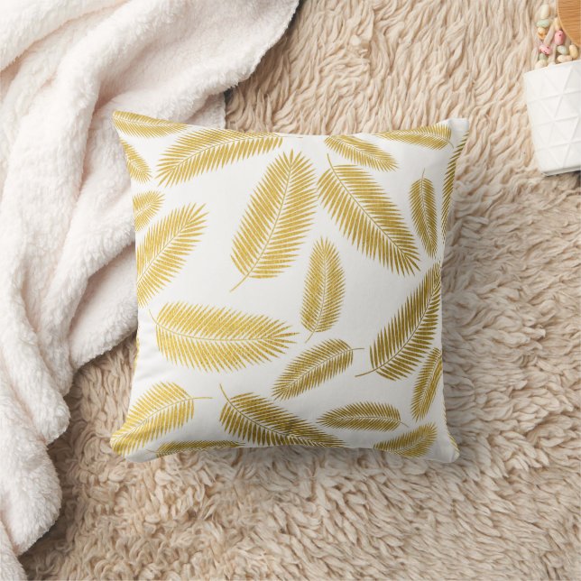Faux Gold Palm Leaves Pattern Cushion (Blanket)
