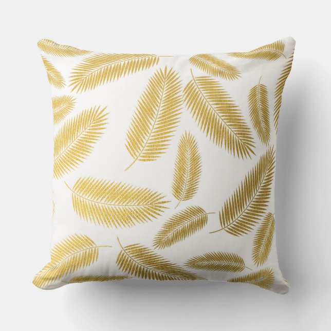 Faux Gold Palm Leaves Pattern Cushion (Front)