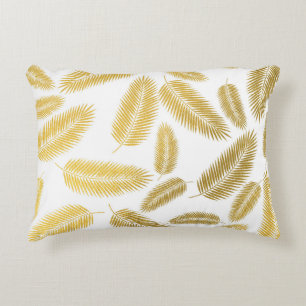 Faux Gold Palm Leaves Pattern Decorative Cushion