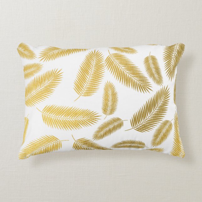 Faux Gold Palm Leaves Pattern Decorative Cushion (Front)