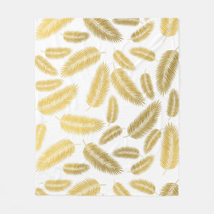 Faux Gold Palm Leaves Pattern Fleece Blanket