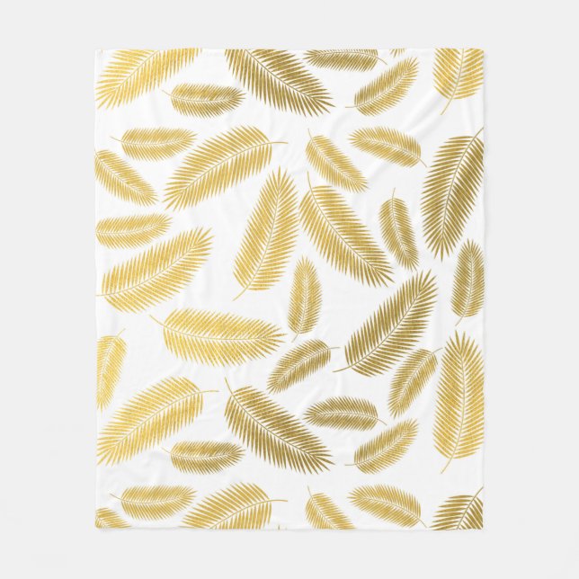 Faux Gold Palm Leaves Pattern Fleece Blanket (Front)