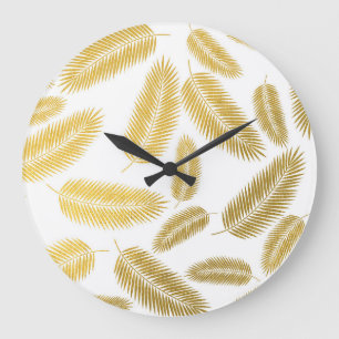 Faux Gold Palm Leaves Pattern Large Clock