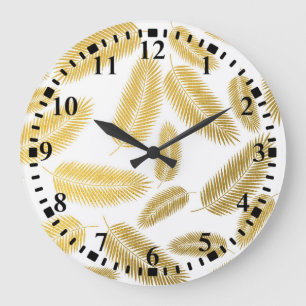 Faux Gold Palm Leaves Pattern Large Clock