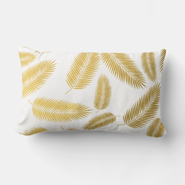 Faux Gold Palm Leaves Pattern Lumbar Cushion (Front)