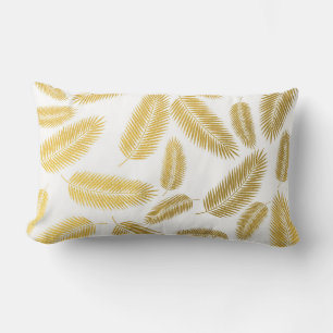 Faux Gold Palm Leaves Pattern Lumbar Cushion