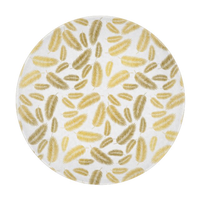 Faux Gold Palm Leaves Pattern Sherpa Blanket Accen Cutting Board (Front)
