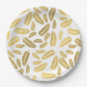 Faux Gold Palm Leaves Pattern Sherpa Blanket Showe Paper Plate
