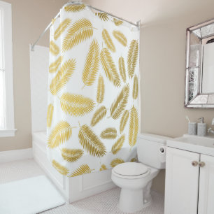 Faux Gold Palm Leaves Pattern Shower Curtain