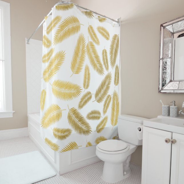Faux Gold Palm Leaves Pattern Shower Curtain (In Situ)