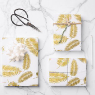 Faux Gold Palm Leaves Pattern Wrapping Paper Sheet