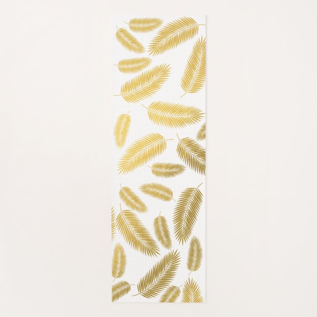 Faux Gold Palm Leaves Pattern Yoga Mat (Front)