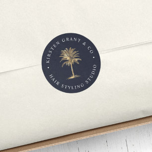 Faux Gold Palm Tree Logo Classic Round Sticker