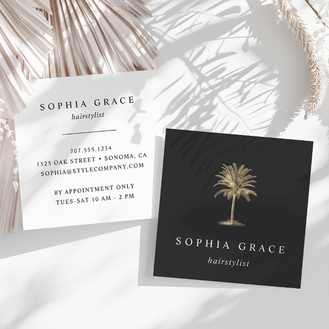 Faux Gold Palm Tree Logo Square Business Card (Creator Uploaded)