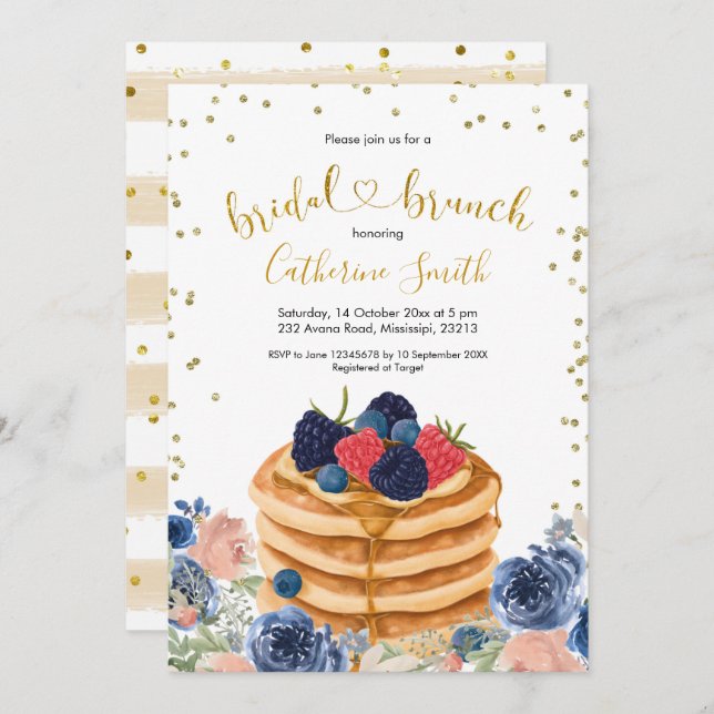 Faux Gold Pancake Bridal Brunch Invitation (Front/Back)