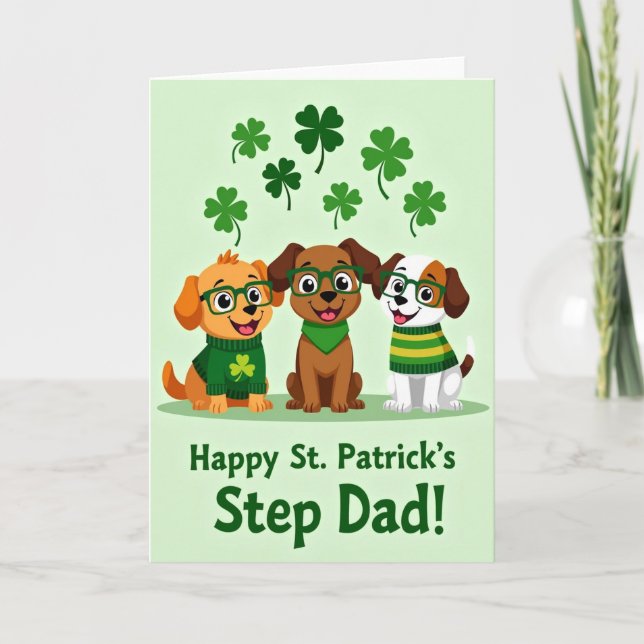 Faux Gold Patrick Day Pups Card (Front)