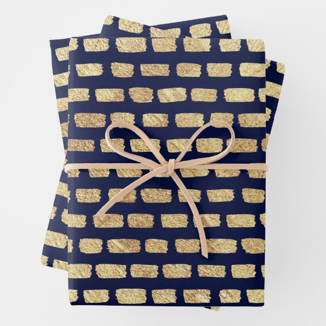 Faux gold pattern and dark blue wrapping paper sheet (In situ)