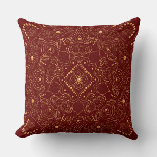 Faux Gold Pearl Bead Mandala Print Cushion
