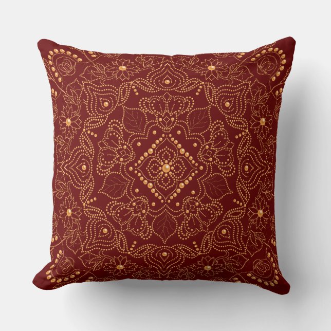 Faux Gold Pearl Bead Mandala Print Cushion (Front)