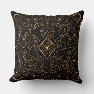 Faux Gold Pearl Bead Mandala Print  Cushion