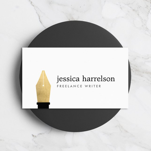 Faux Gold Pen Nib Logo for Writers, Authors Business Card (Creator Uploaded)