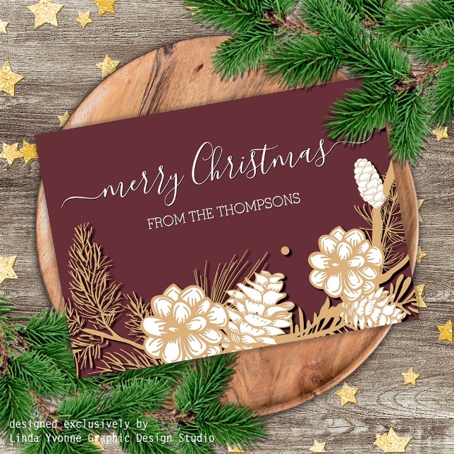 Faux Gold Pine Cones Needles On Mauve Pink Postcard (Creator Uploaded)