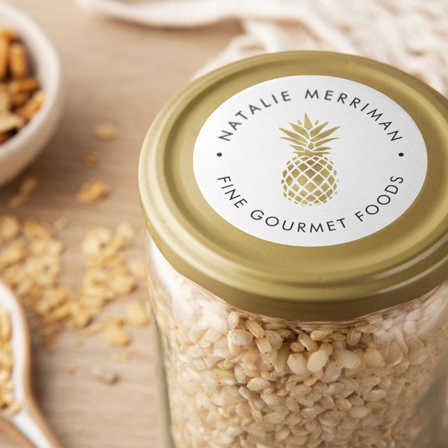 Faux Gold Pineapple Classic Round Sticker (Creator Uploaded)