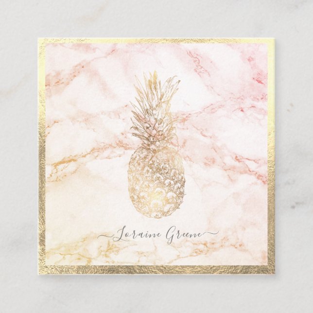FAUX GOLD PINEAPPLE+MARBLE SQUARE BUSINESS CARD (Front)