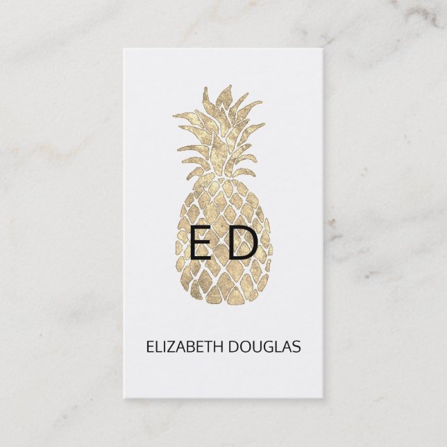 faux gold pineapple monogram business card (Front)