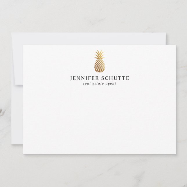 Faux Gold Pineapple Personalised Real Estate Agent Card (Front)