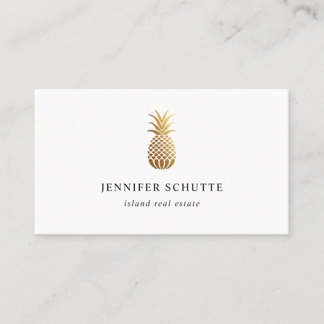 Faux Gold Pineapple Tropical Real Estate Agent Business Card (Front)