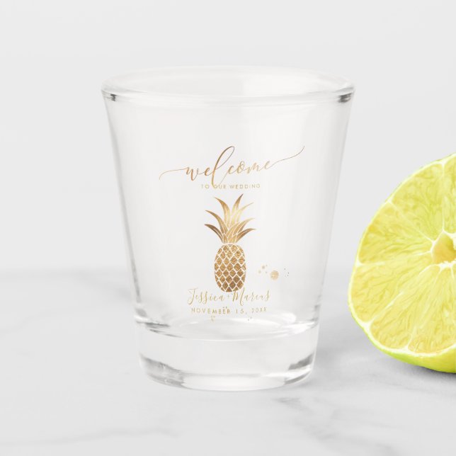 Faux Gold Pineapple Welcome Shot Glass (Front)