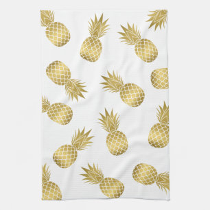 Faux Gold Pineapples Tea Towel