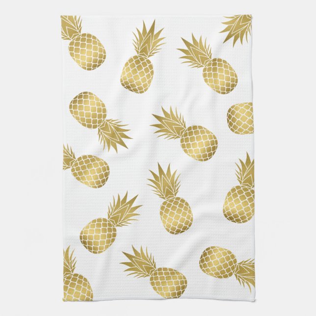Faux Gold Pineapples Tea Towel (Vertical)