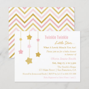 Faux Gold Pink Twinkle Little Star Baby Shower Invitation