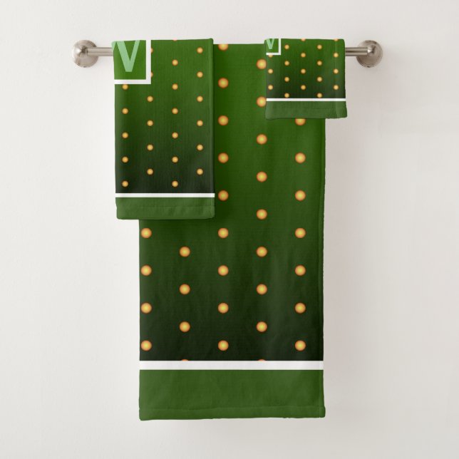 Faux Gold Polka Dots on Green Gradient Bath Towel Set (Insitu)