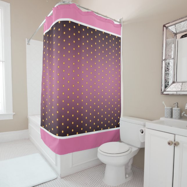 Faux Gold Polka Dots on Pink Gradient Shower Curtain (In Situ)