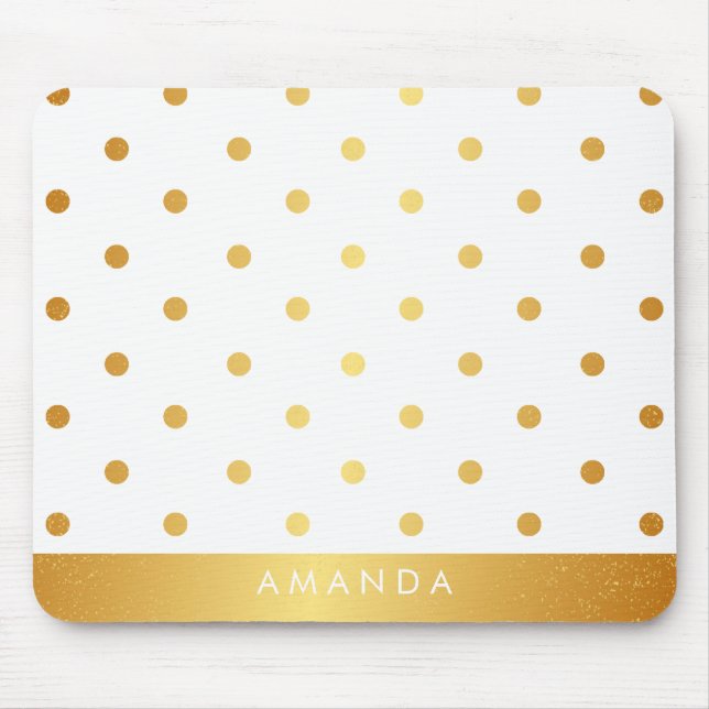 Faux GOLD POLKA DOTS PERSONALIZE ADD YOUR NAME Mouse Pad (Front)