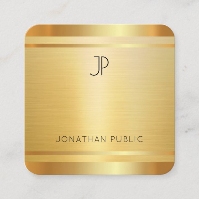 Faux Gold Premium Silk Finished Elegant Rounded Square Business Card (Front)