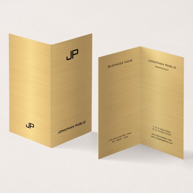 Faux Gold Professional Modern Monogram Elegant Business Card (Inside and Outside)