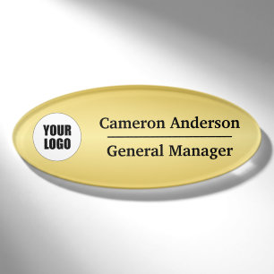 Faux Gold Promotional Trade Show Custom Logo Oval Name Tag