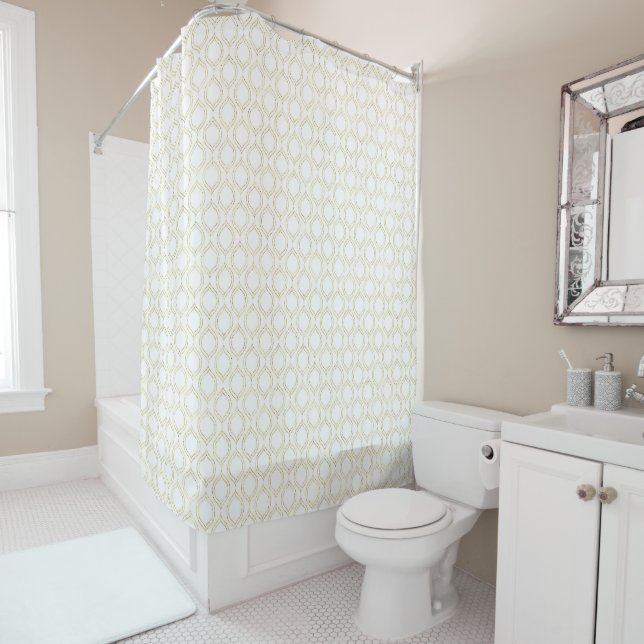 Faux gold quatrefoil decorative element glam shower curtain (In Situ)