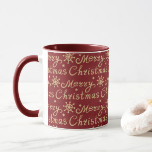 Faux Gold & Red Merry Christmas Lettering Mug