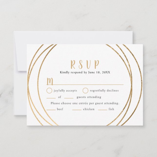 Faux Gold Round Geo Frame Wedding RSVP + entrées Card (Front)